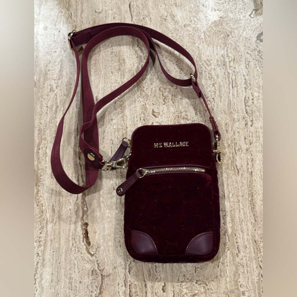 MZ Wallace‎ Micro Crossbody Quilted Burgandy Velvet